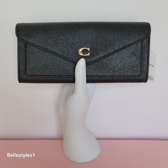 COACH Wyn Envelope Crossgrain Leather Wallet- Black color - Picture 6 of 14